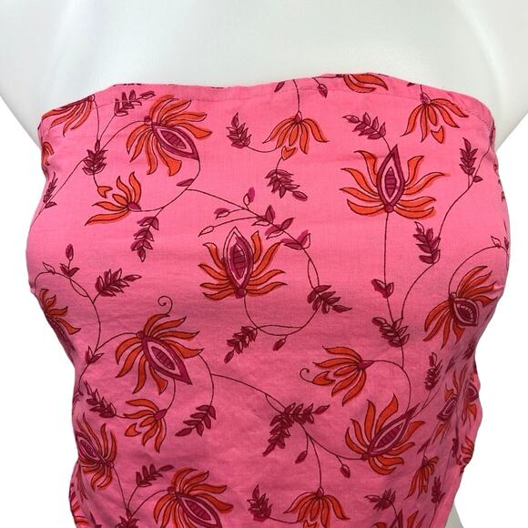 New Perry Walker Collective Pink Floral Ruched Elastic Back Crop Tube Top Size S - Picture 3 of 5